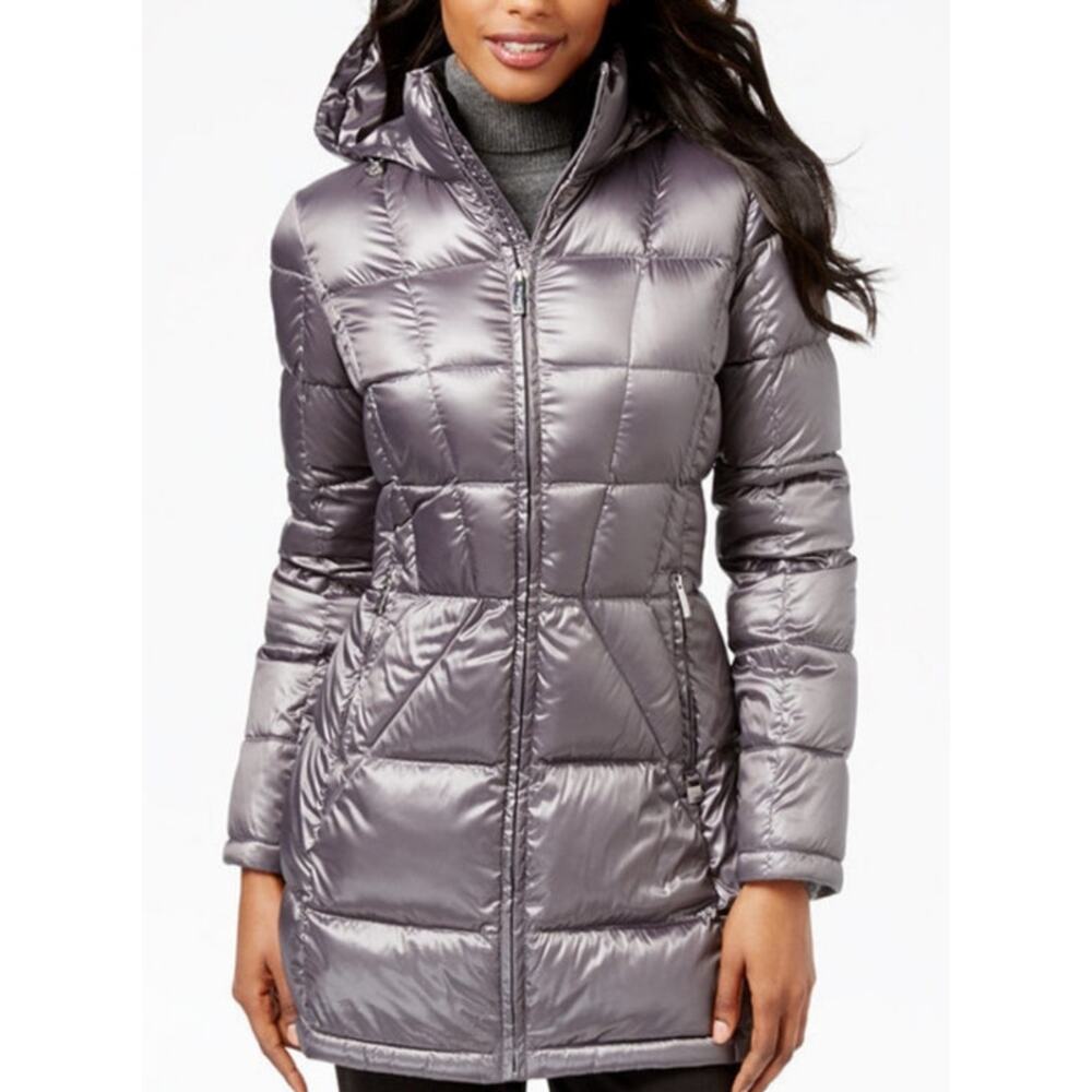 Calvin Klein Hooded Packable Puffer Full Zip Duck Down Jacket Coat US Womens M